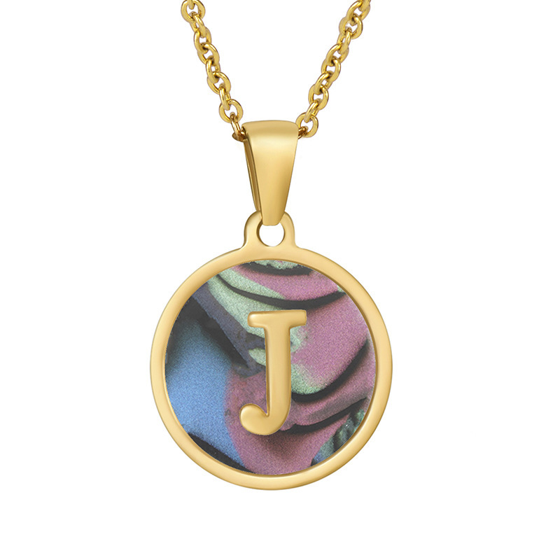 Stainless steel colored shell letter necklace 18K gold drop oil Letter pendant