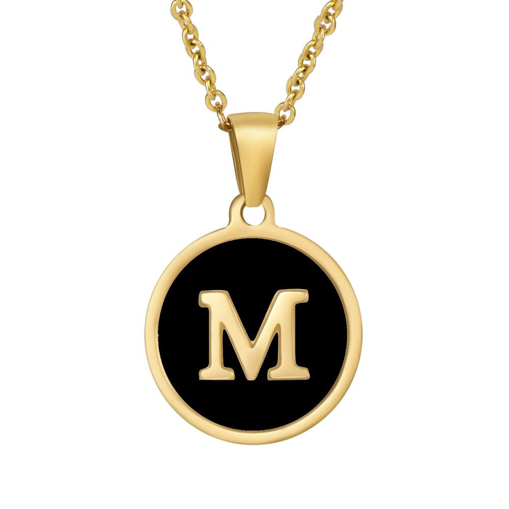 Stainless steel colored shell letter necklace 18K gold drop oil Letter pendant