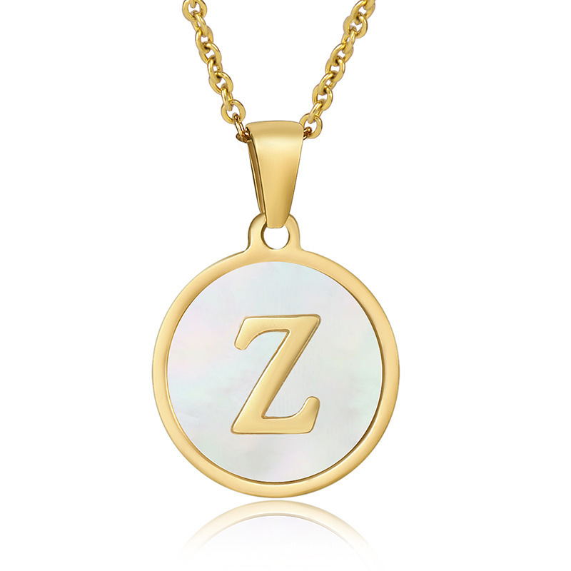 Stainless steel colored shell letter necklace 18K gold drop oil Letter pendant