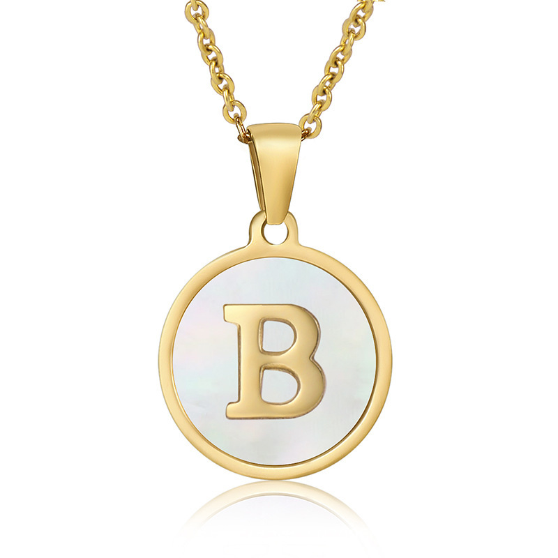Stainless steel colored shell letter necklace 18K gold drop oil Letter pendant