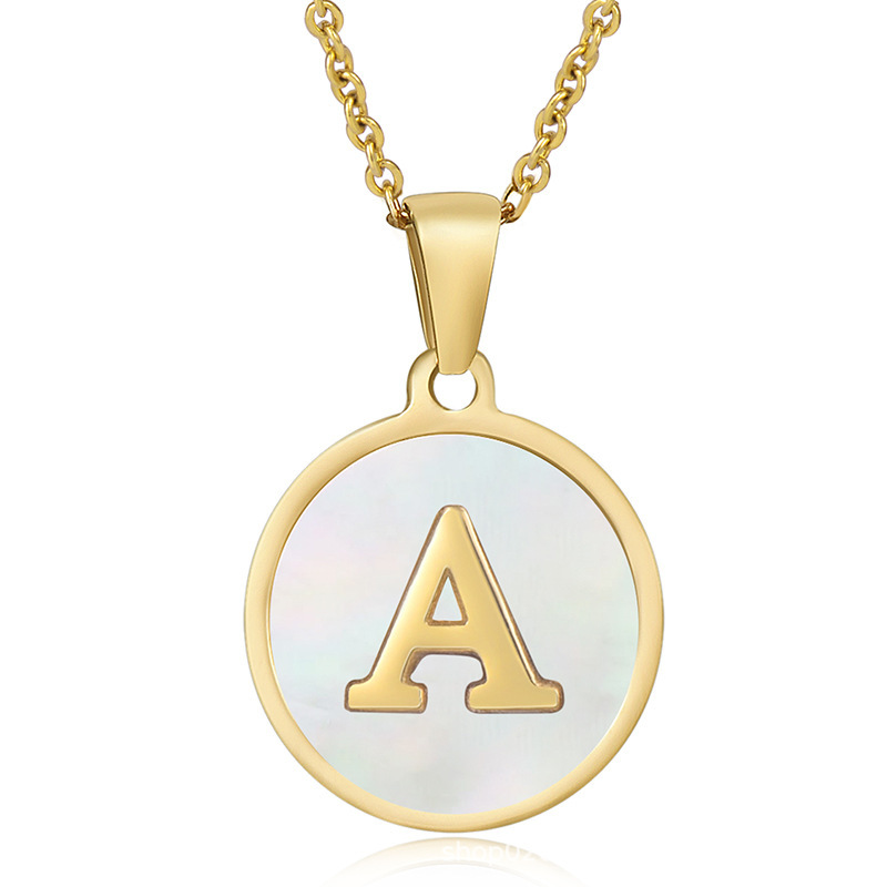 Stainless steel colored shell letter necklace 18K gold drop oil Letter pendant
