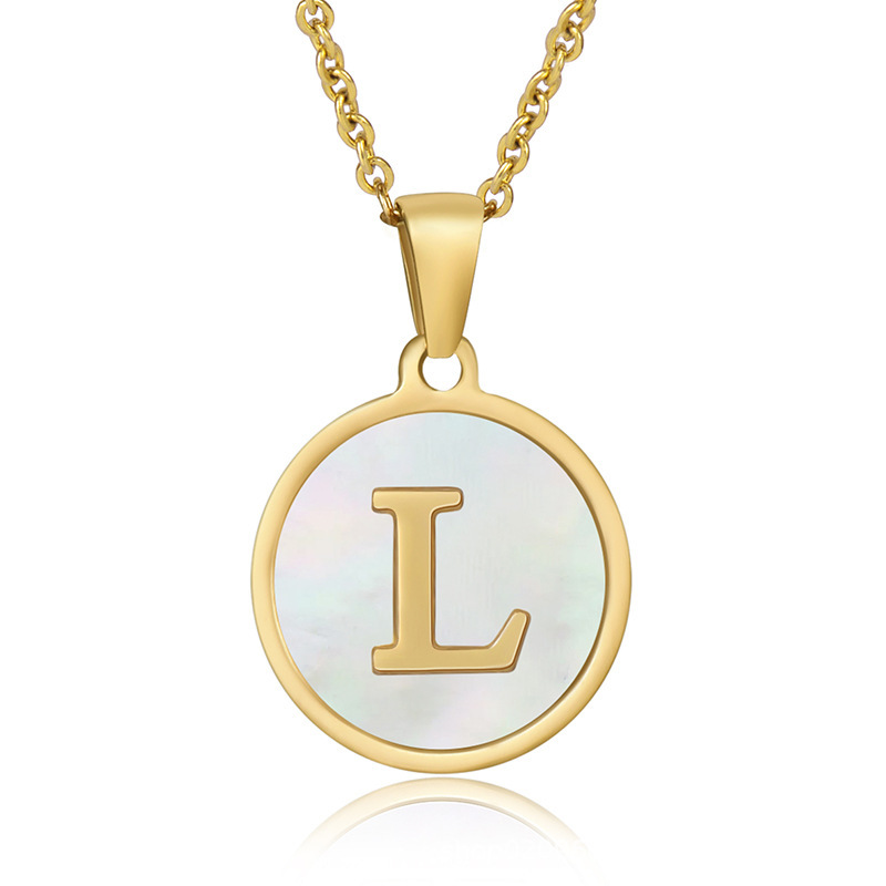 Stainless steel colored shell letter necklace 18K gold drop oil Letter pendant