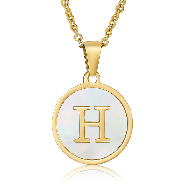 Stainless steel colored shell letter necklace 18K gold drop oil Letter pendant