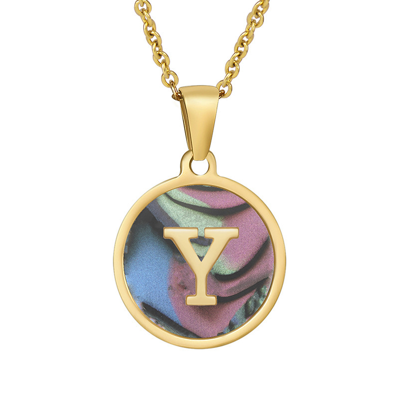 Stainless steel colored shell letter necklace 18K gold drop oil Letter pendant