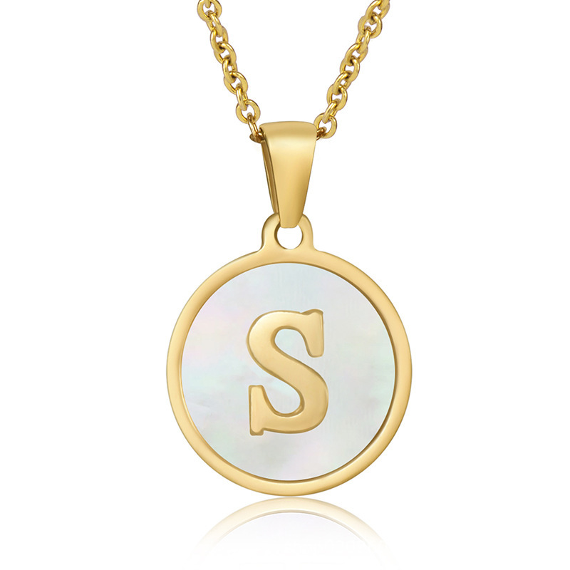Stainless steel colored shell letter necklace 18K gold drop oil Letter pendant