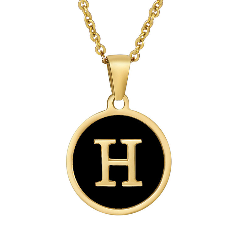Stainless steel colored shell letter necklace 18K gold drop oil Letter pendant