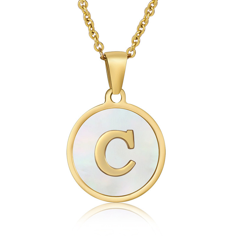 Stainless steel colored shell letter necklace 18K gold drop oil Letter pendant