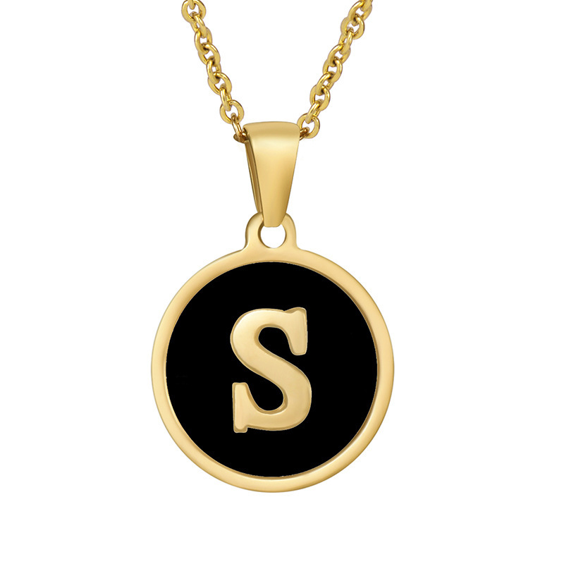 Stainless steel colored shell letter necklace 18K gold drop oil Letter pendant
