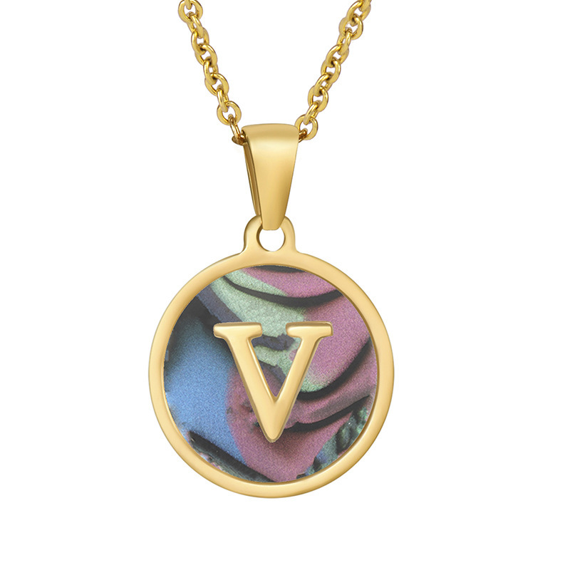 Stainless steel colored shell letter necklace 18K gold drop oil Letter pendant