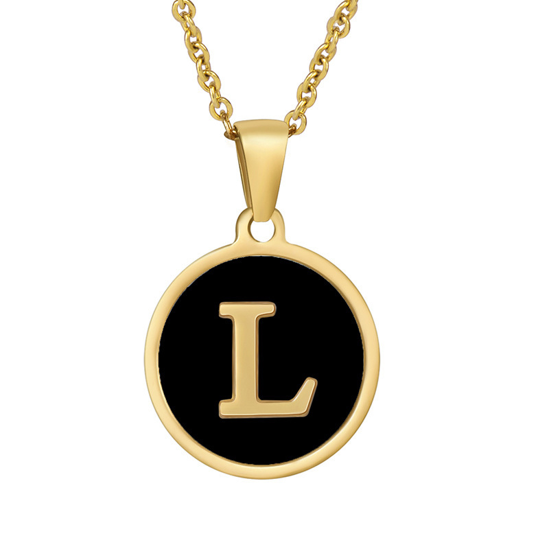 Stainless steel colored shell letter necklace 18K gold drop oil Letter pendant