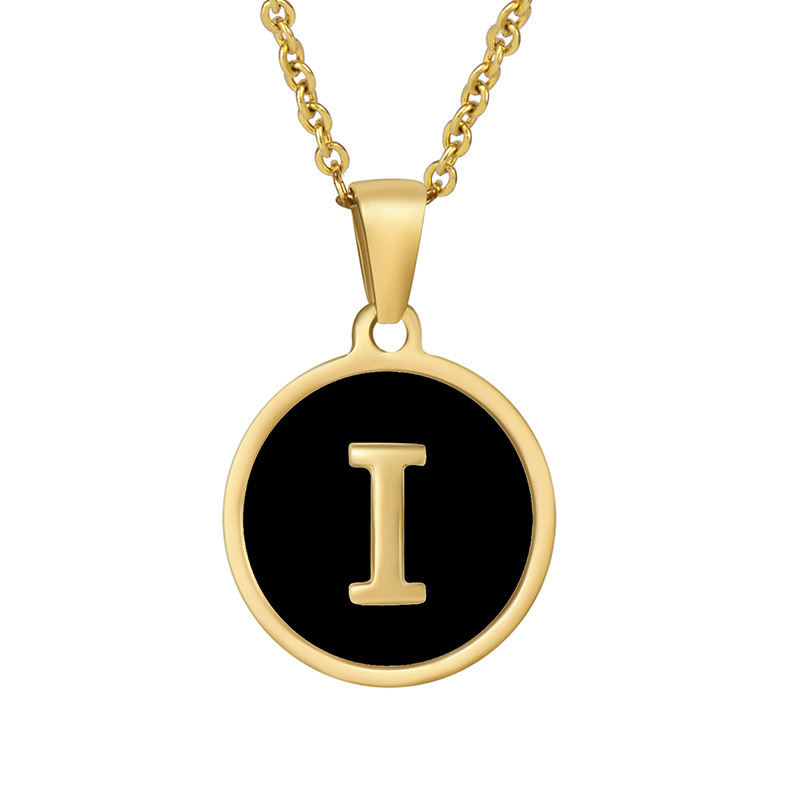 Stainless steel colored shell letter necklace 18K gold drop oil Letter pendant