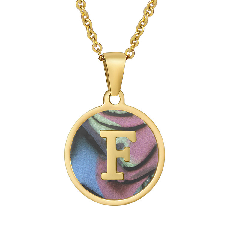 Stainless steel colored shell letter necklace 18K gold drop oil Letter pendant
