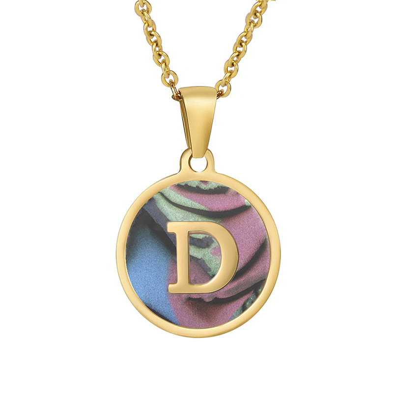 Stainless steel colored shell letter necklace 18K gold drop oil Letter pendant