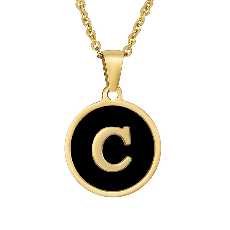 Stainless steel colored shell letter necklace 18K gold drop oil Letter pendant