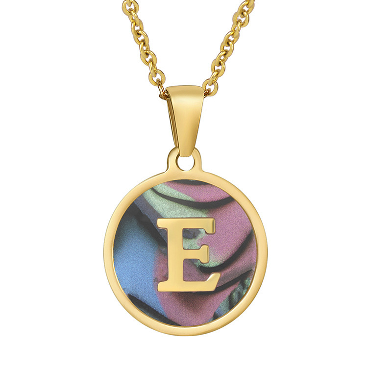 Stainless steel colored shell letter necklace 18K gold drop oil Letter pendant