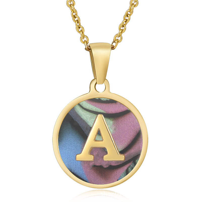 Stainless steel colored shell letter necklace 18K gold drop oil Letter pendant