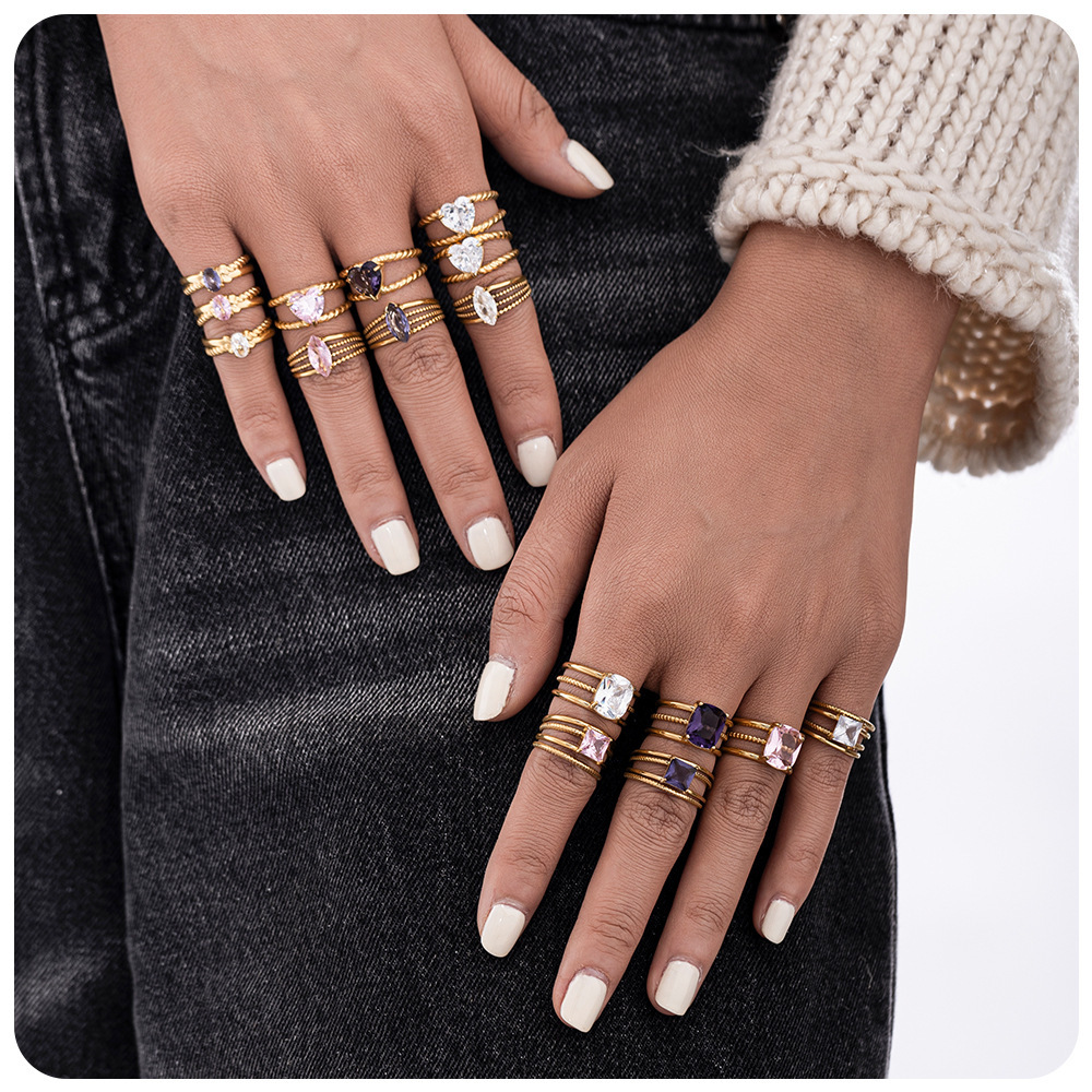 18k gold colored zircon ins style high-end fashion luxury ring