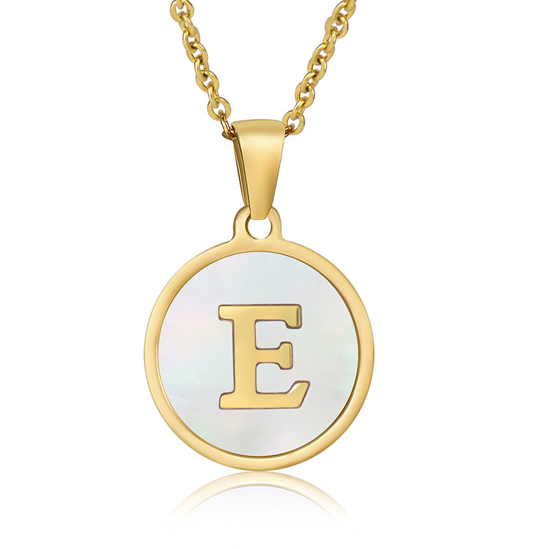 Stainless steel colored shell letter necklace 18K gold drop oil Letter pendant