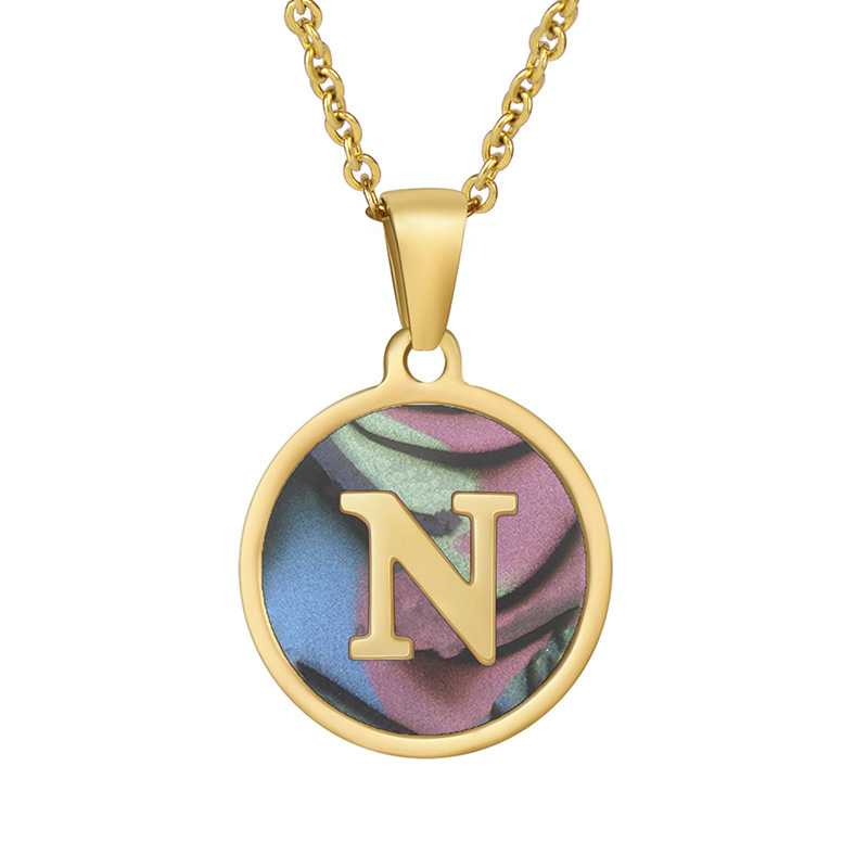Stainless steel colored shell letter necklace 18K gold drop oil Letter pendant