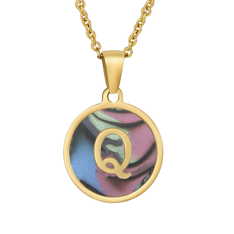 Stainless steel colored shell letter necklace 18K gold drop oil Letter pendant