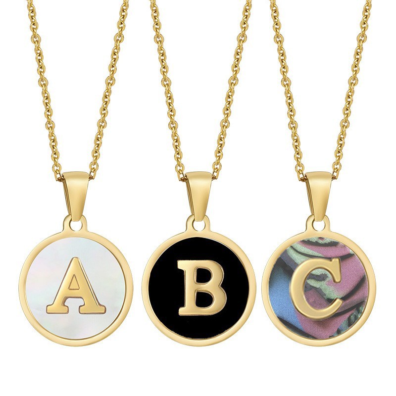 Stainless steel colored shell letter necklace 18K gold drop oil Letter pendant