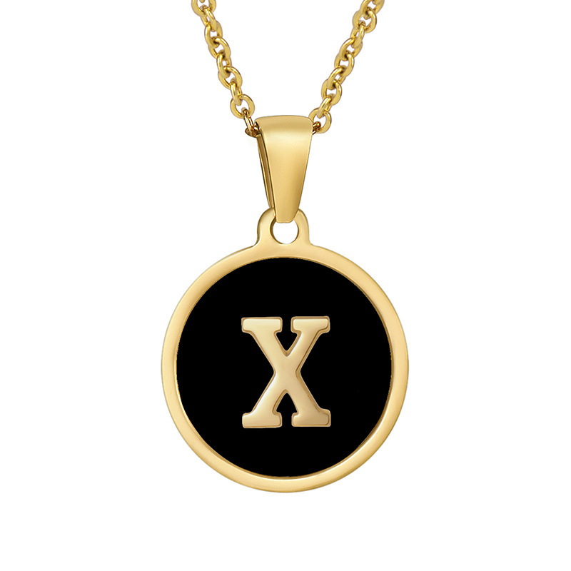 Stainless steel colored shell letter necklace 18K gold drop oil Letter pendant