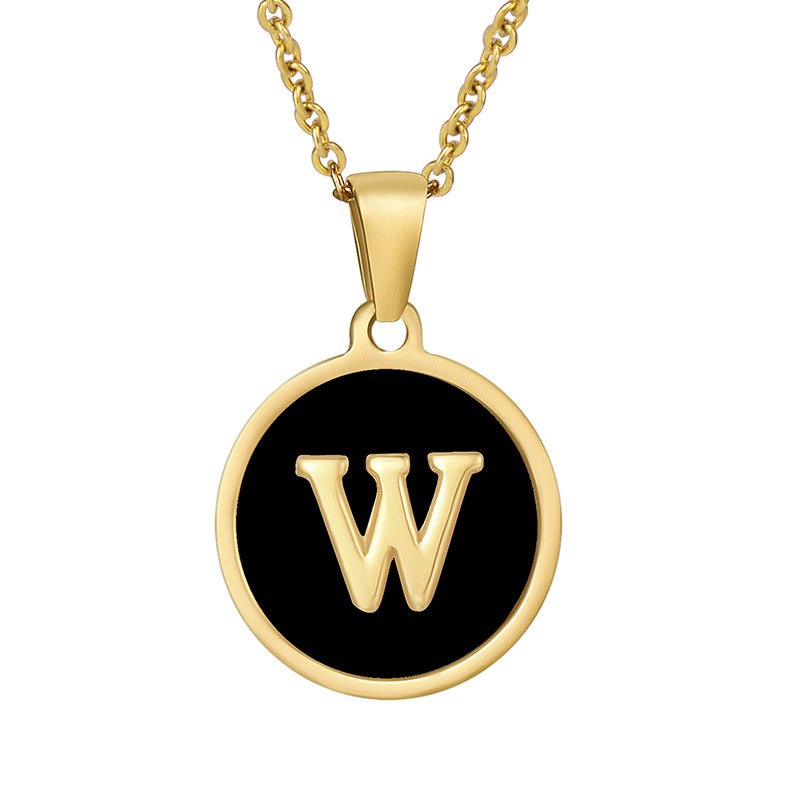 Stainless steel colored shell letter necklace 18K gold drop oil Letter pendant