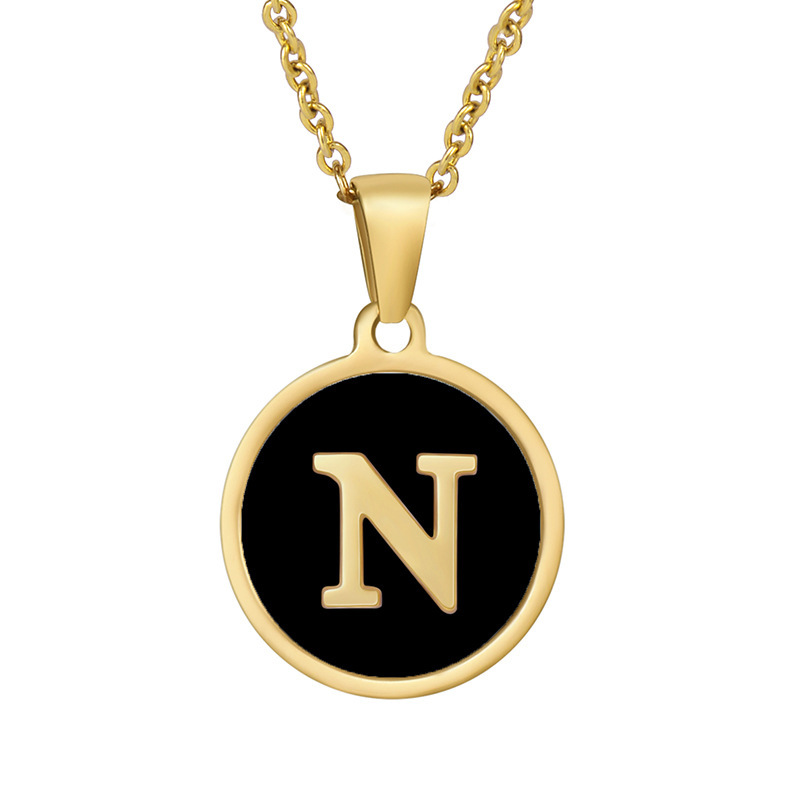 Stainless steel colored shell letter necklace 18K gold drop oil Letter pendant