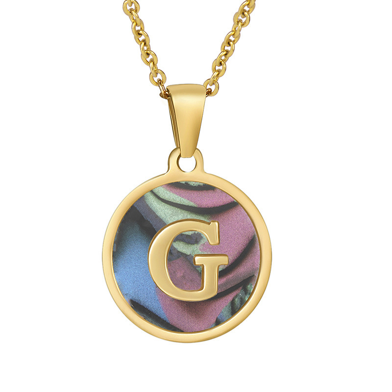 Stainless steel colored shell letter necklace 18K gold drop oil Letter pendant