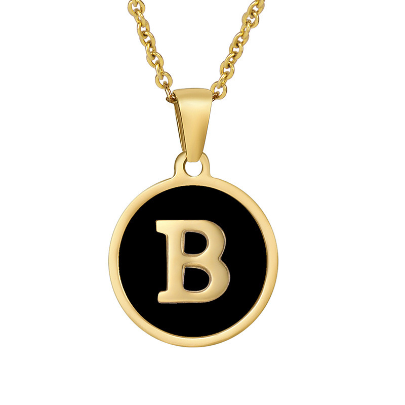 Stainless steel colored shell letter necklace 18K gold drop oil Letter pendant