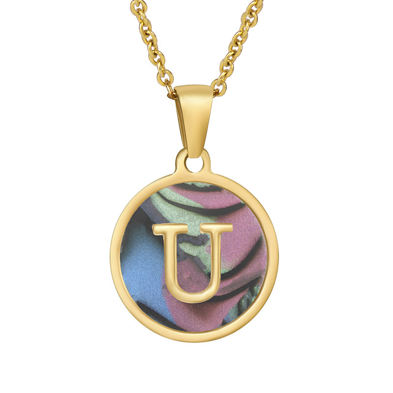 Stainless steel colored shell letter necklace 18K gold drop oil Letter pendant