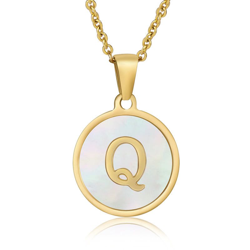 Stainless steel colored shell letter necklace 18K gold drop oil Letter pendant