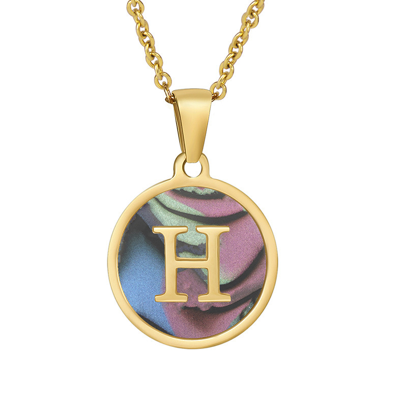 Stainless steel colored shell letter necklace 18K gold drop oil Letter pendant
