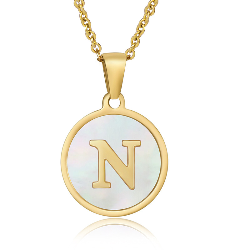Stainless steel colored shell letter necklace 18K gold drop oil Letter pendant