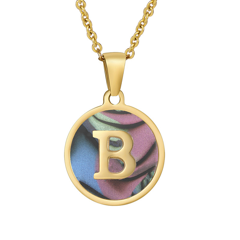 Stainless steel colored shell letter necklace 18K gold drop oil Letter pendant