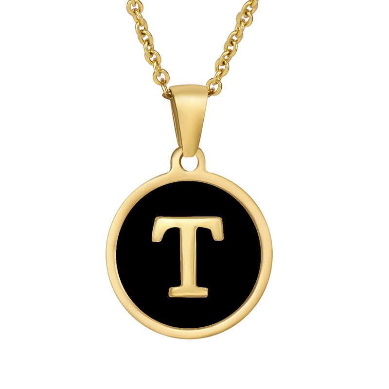 Stainless steel colored shell letter necklace 18K gold drop oil Letter pendant