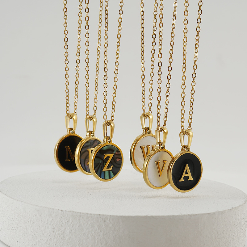 Stainless steel colored shell letter necklace 18K gold drop oil Letter pendant
