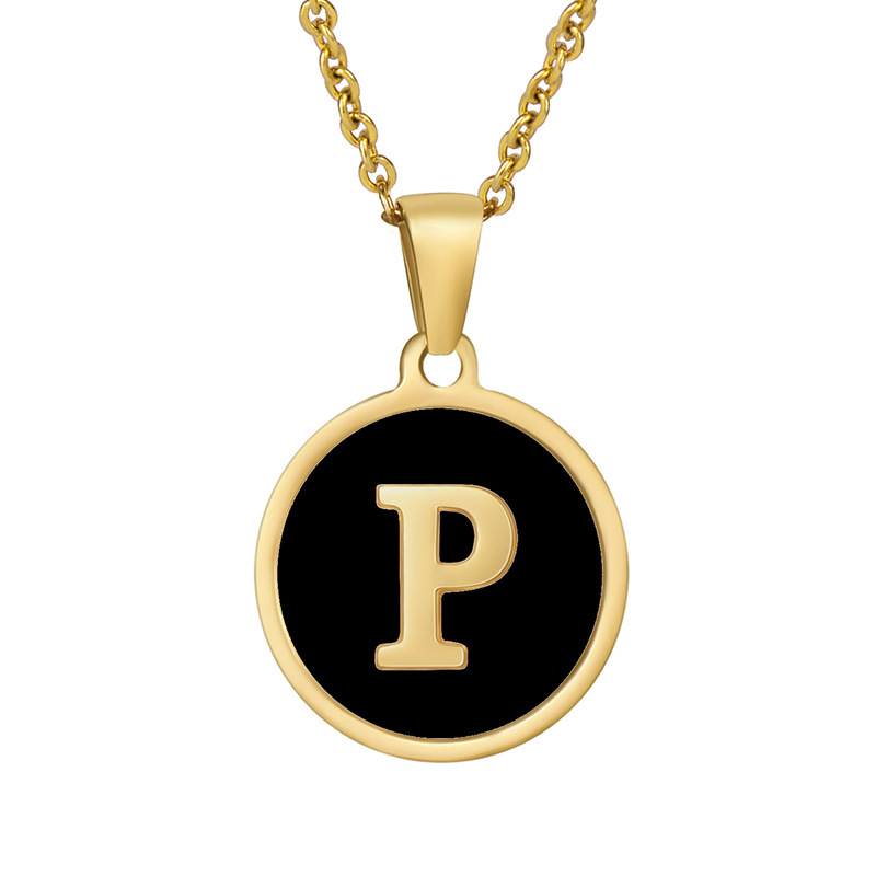 Stainless steel colored shell letter necklace 18K gold drop oil Letter pendant