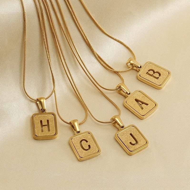 Fashion snake bone chain 18K letter necklace pressed sand letter pendant