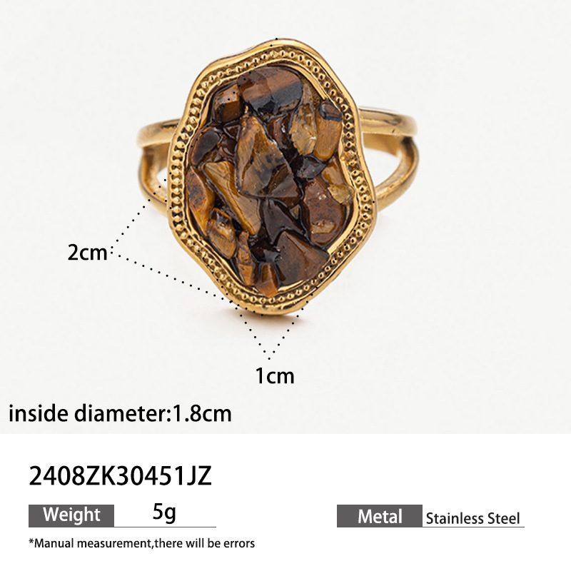 18k gold gravel stainless steel ring natural stone irregular high-end fashion jewelry