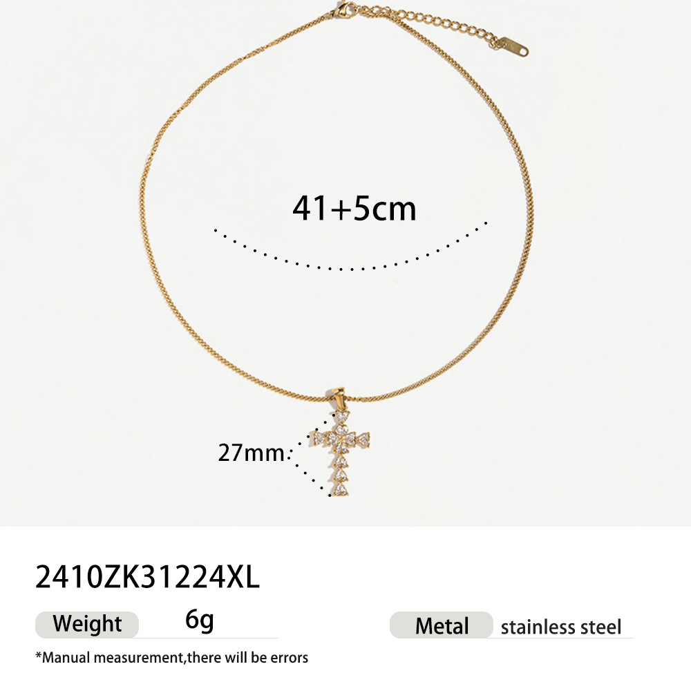 Cross pearl zircon earrings INS design exquisite electroplated 18K gold necklace