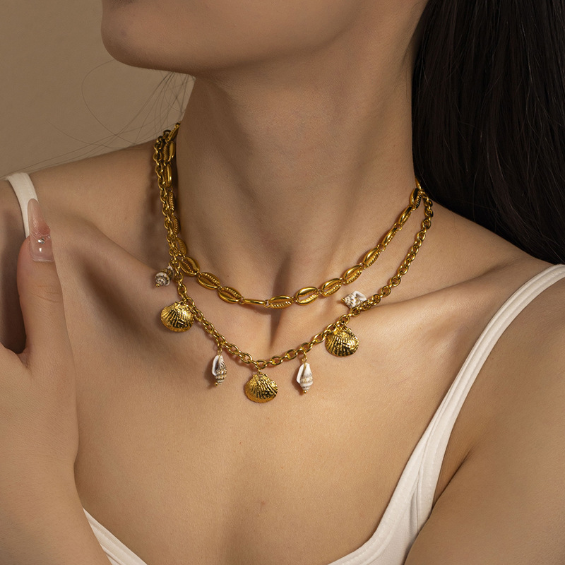 18k gold stainless steel shell necklace does not fade, high-end sense, simple and versatile jewelry