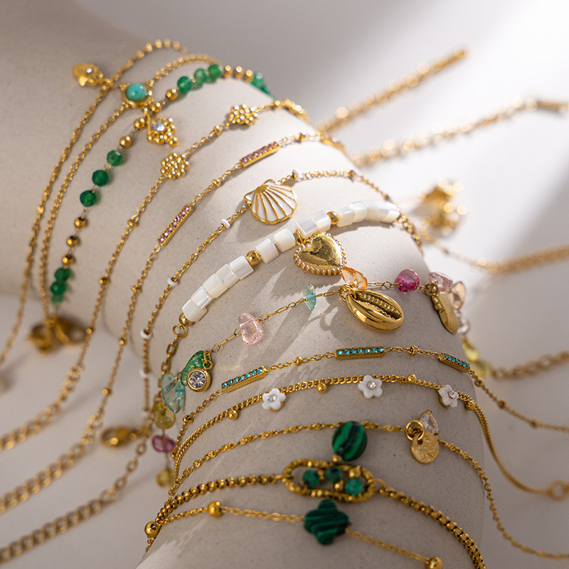 18k gold-plated high-color stainless steel bracelet stacked high-end natural stone conch hand jewelry