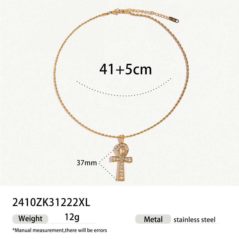 Cross pearl zircon earrings INS design exquisite electroplated 18K gold necklace