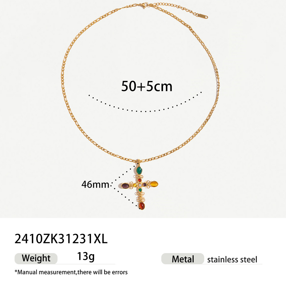 Cross pearl zircon earrings INS design exquisite electroplated 18K gold necklace