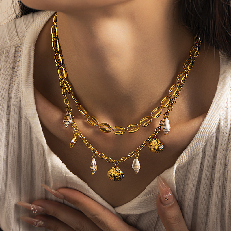 18k gold stainless steel shell necklace does not fade, high-end sense, simple and versatile jewelry