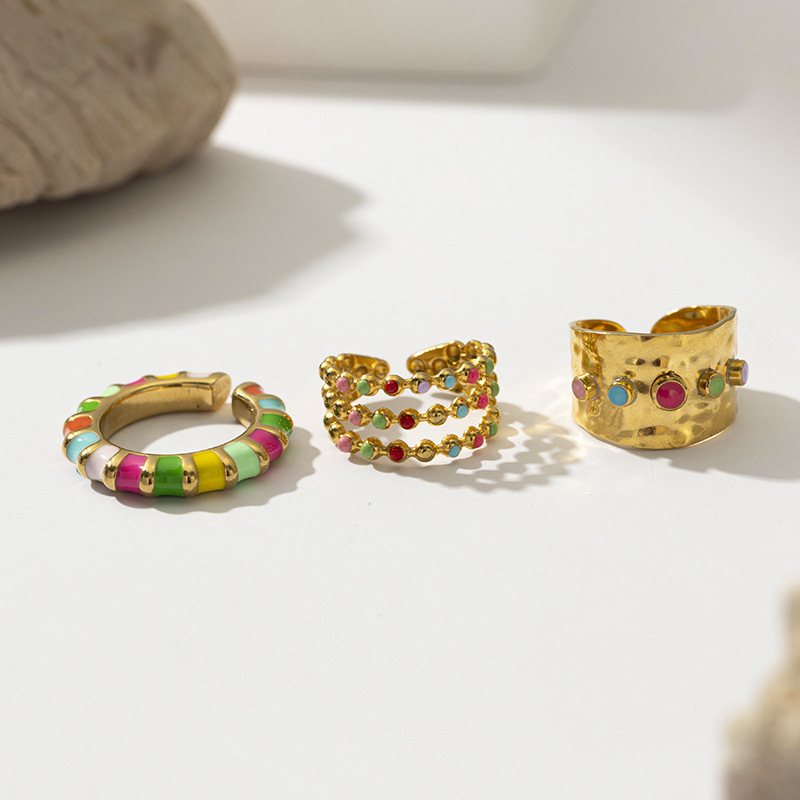 Oil dripping colored stainless steel ring high-grade 18k gold cute jewelry