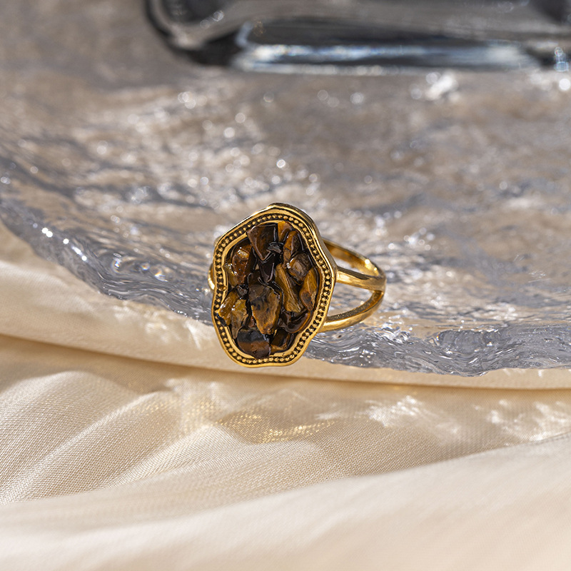 18k gold gravel stainless steel ring natural stone irregular high-end fashion jewelry