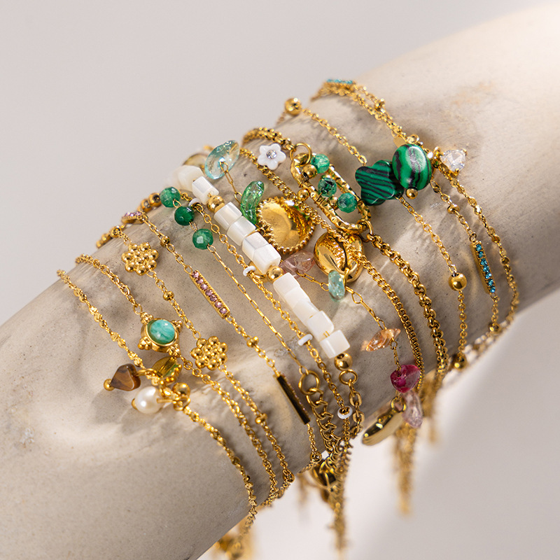 18k gold-plated high-color stainless steel bracelet stacked high-end natural stone conch hand jewelry