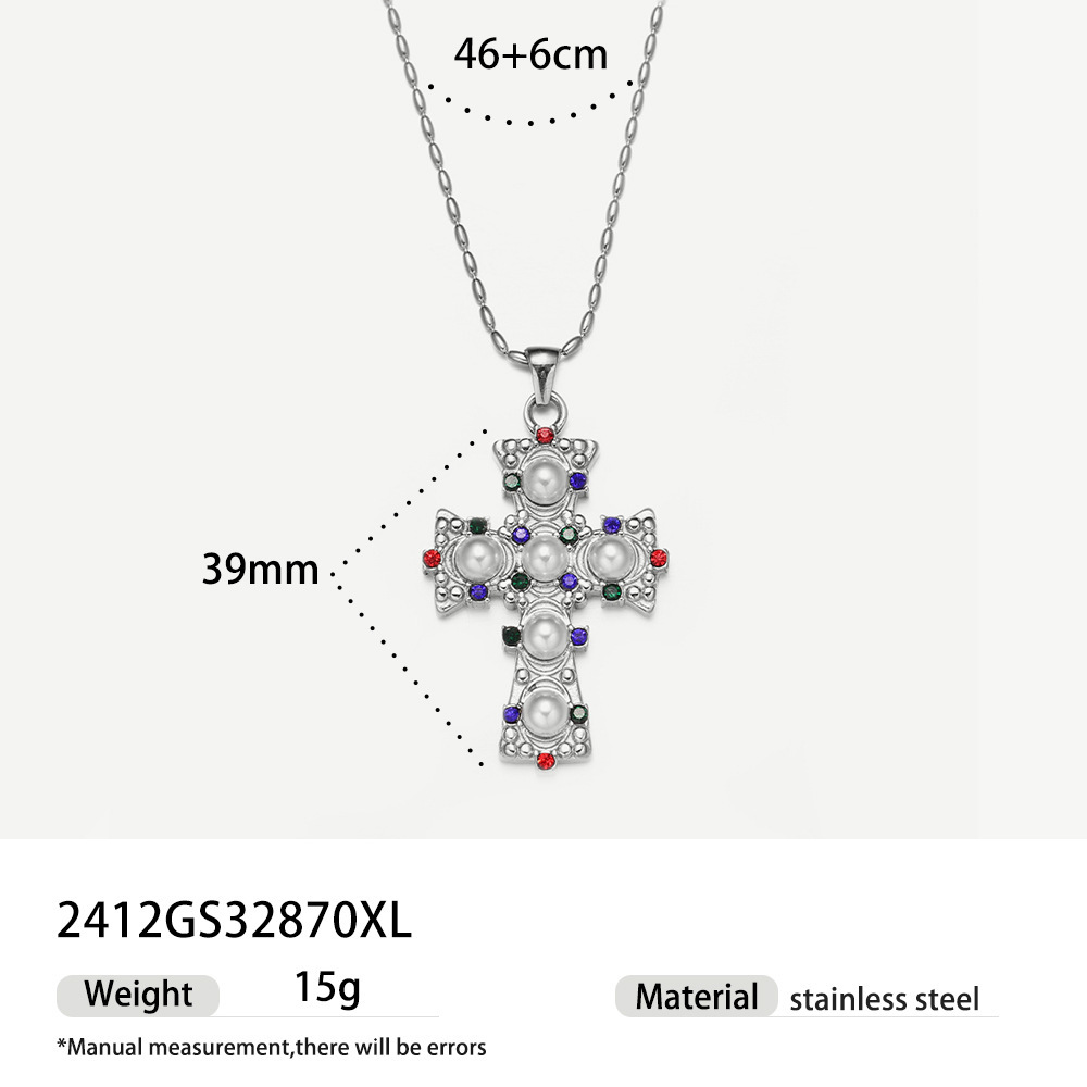 Cross pearl zircon earrings INS design exquisite electroplated 18K gold necklace
